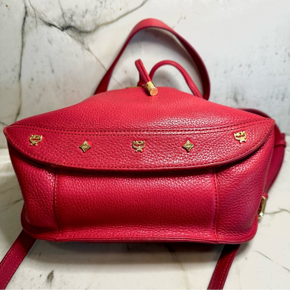 Authentic MCM Red Pebbled Leather 2 Way Bucket Bag - Picture 7 of 9